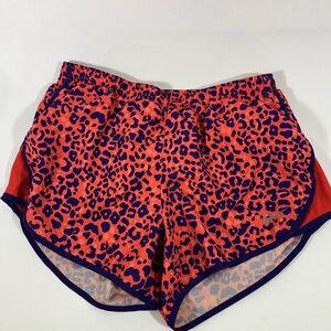 Nike Women's Leopard Print‎ Athletic Shorts Sz S Orange and Navy PREOWNED